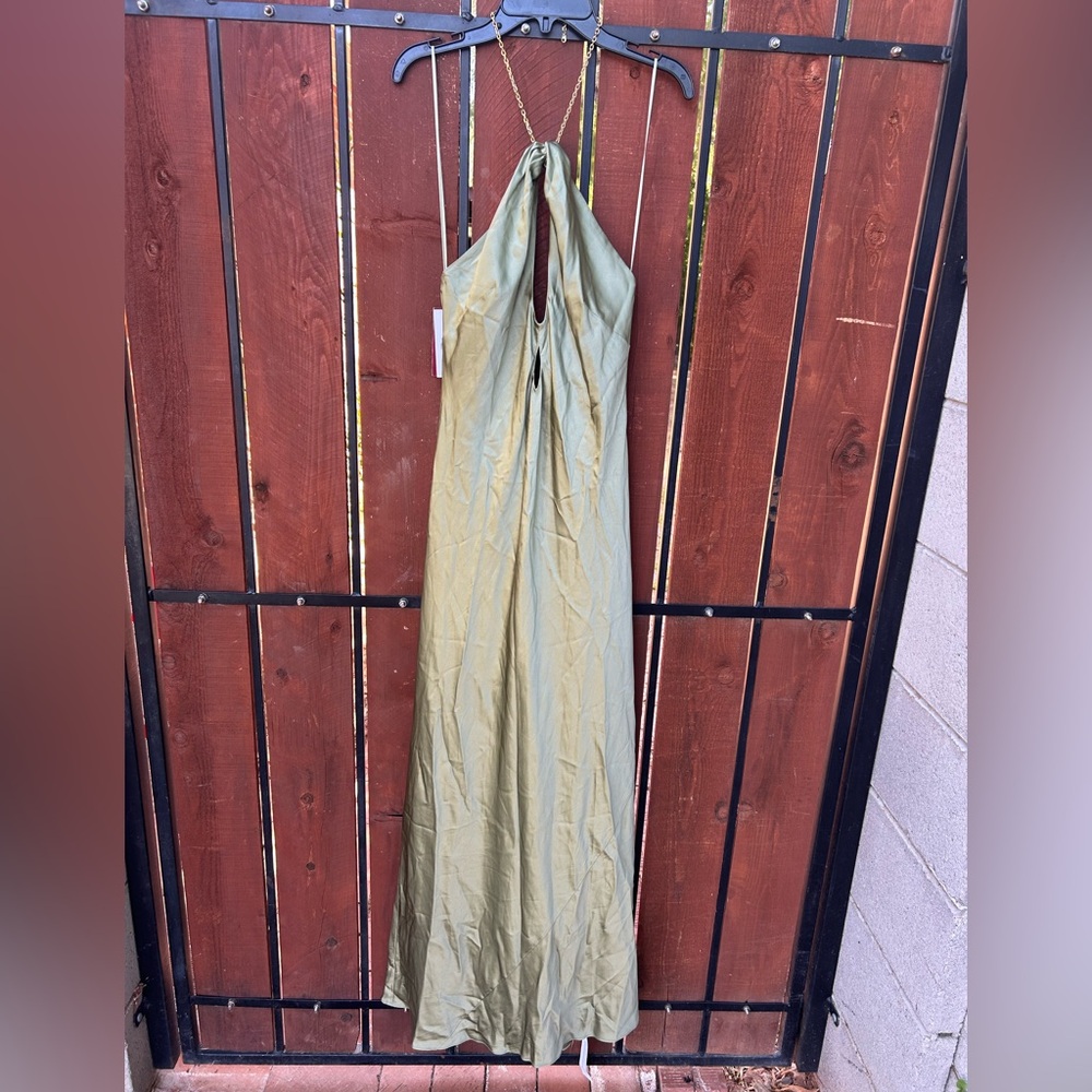 NEW Reformation Yesenia Silk Dress size M in Artichoke - Picture 2 of 14